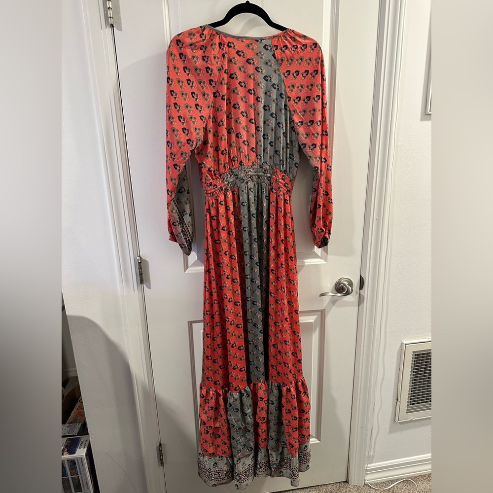 Anthropologie Raga Maxi Dress with Tiered Skirt in Burnt Orange Floral Print - Picture 4 of 9
